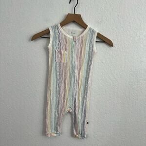 Kyte Baby Pocket Round Neck Zippered Sleeveless Tank Romper Rainbow Striped 4T